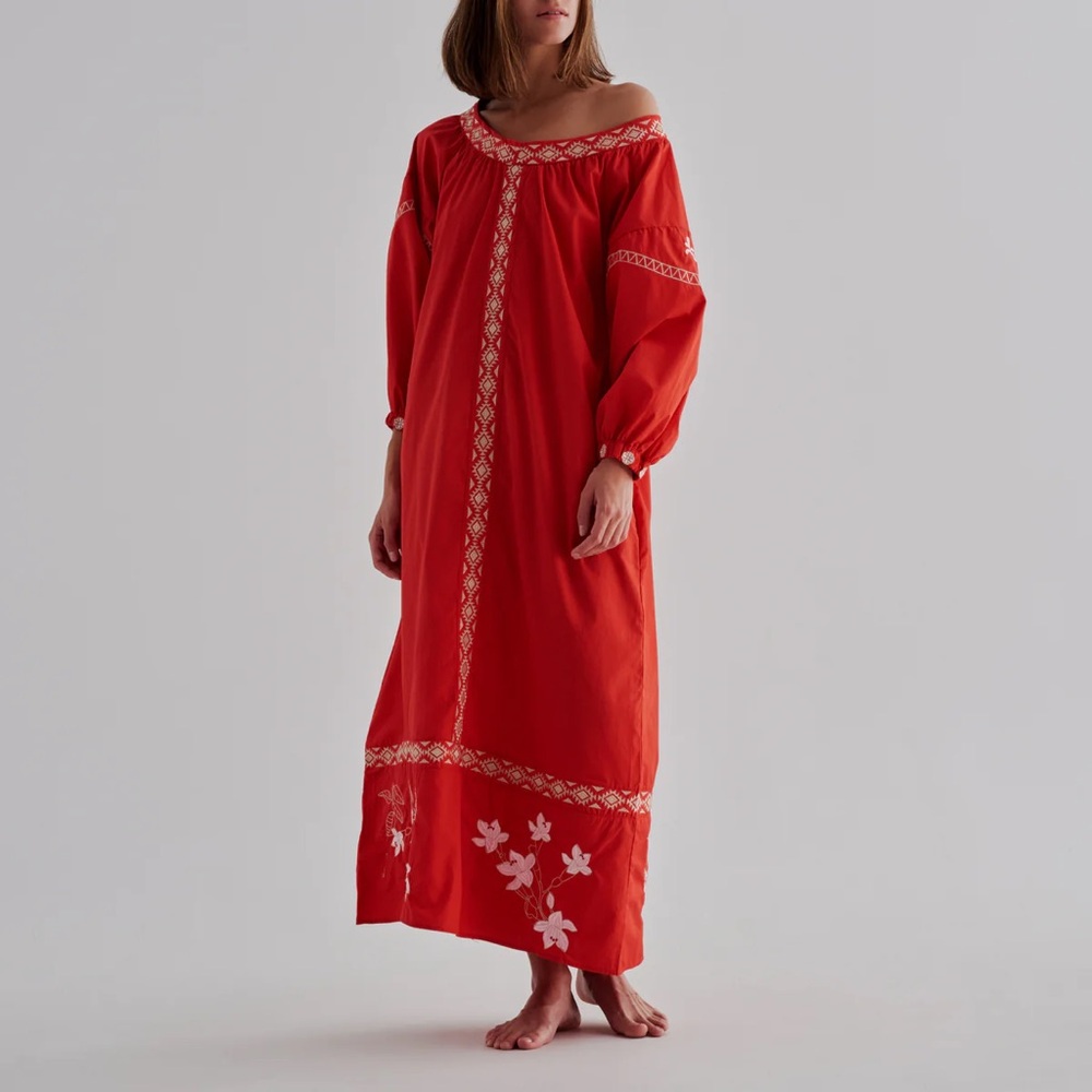 JUAN DE DIOS Buganvilias Embroidered Maxi Dress in Cotton, NWT - Picture 1 of 4